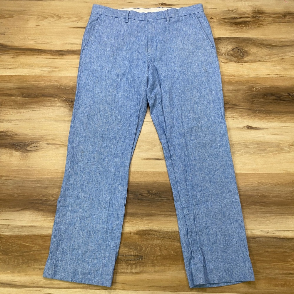 J.Crew Bedford Pants 33x30 Chino Linen Cotton Blend Straight Blue
